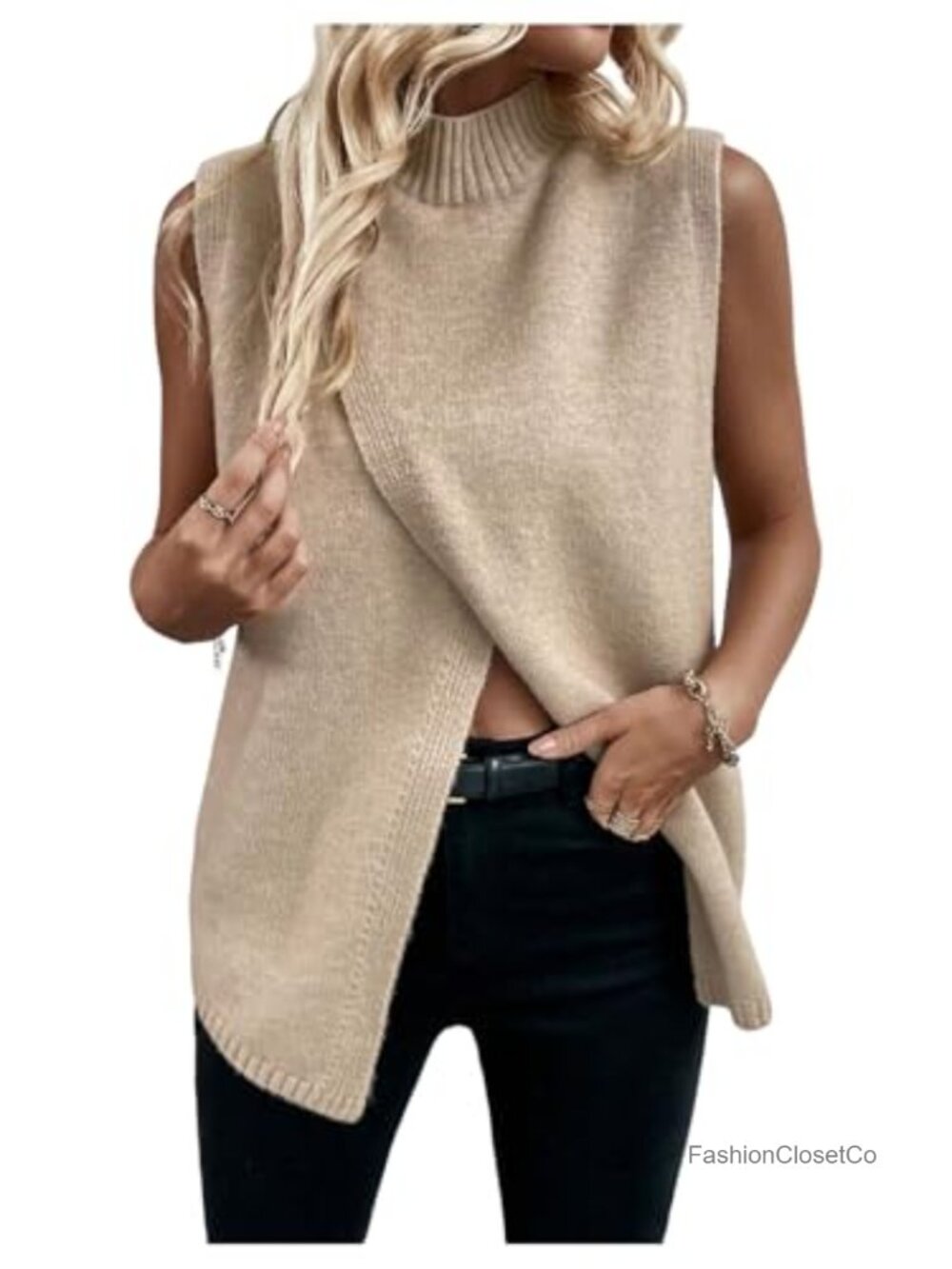 Sleeveless Mock Neck Sweater Vest Business Casual Knit Long Vest